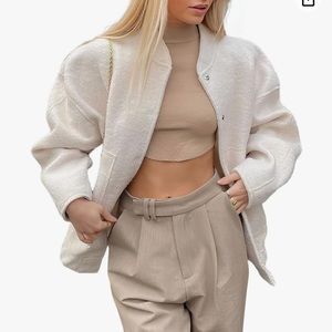 Athlisan Womens Oversized Wool Blend Bomber Jacket